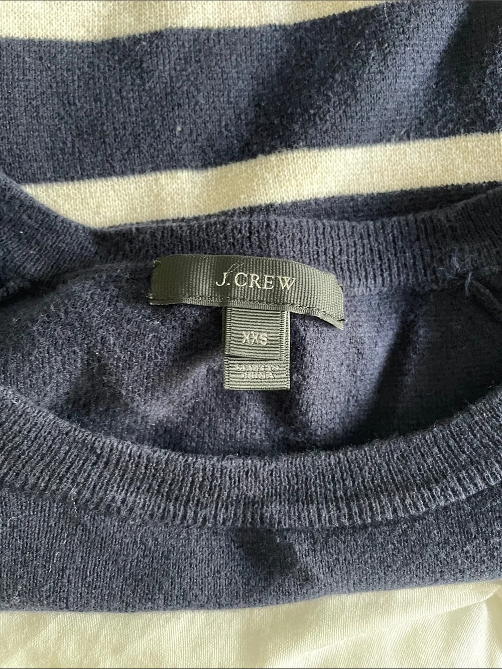 J. Crew Navy and White Striped Crewneck Sweater